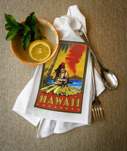 Load image into Gallery viewer, ORGANIC TEA TOWEL Hawaii, Hula Girl & Ukulele