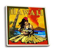 Load image into Gallery viewer, CERAMIC COASTER Hawaii, Hula Girl & Ukulele