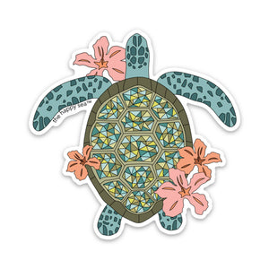 4" Hibiscus Turtle Sticker