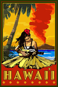 ORGANIC TEA TOWEL Hawaii, Hula Girl & Ukulele