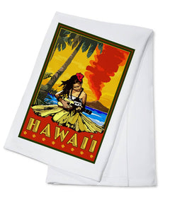 ORGANIC TEA TOWEL Hawaii, Hula Girl & Ukulele