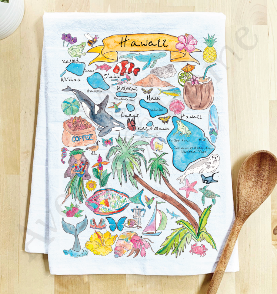 Hawaii State Map Kitchen Towel