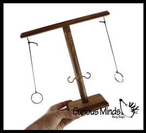 Wood Tiki Toss Ring Hook Game - Swing Ring on String to Lan