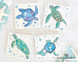 Sea Turtle Water Absorbent Stone Coaster Set of 12