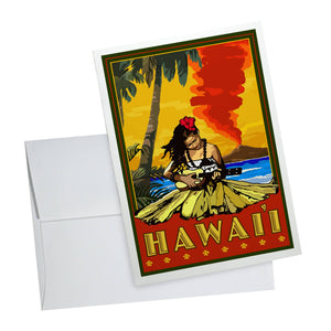 NOTECARD Hawaii, Hula Girl & Ukulele